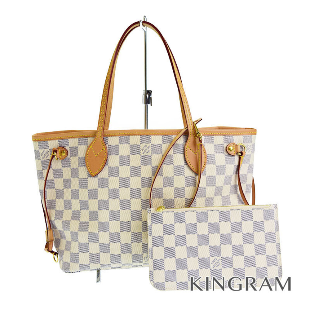 Louis Vuitton Damier Azur White Neverfull Tote Bag Pouch